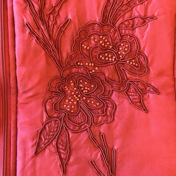 Coldwater Creek 100% Silk‎ Vest Womens Large Full Zip Embroidered Winter Holiday - Picture 6 of 11